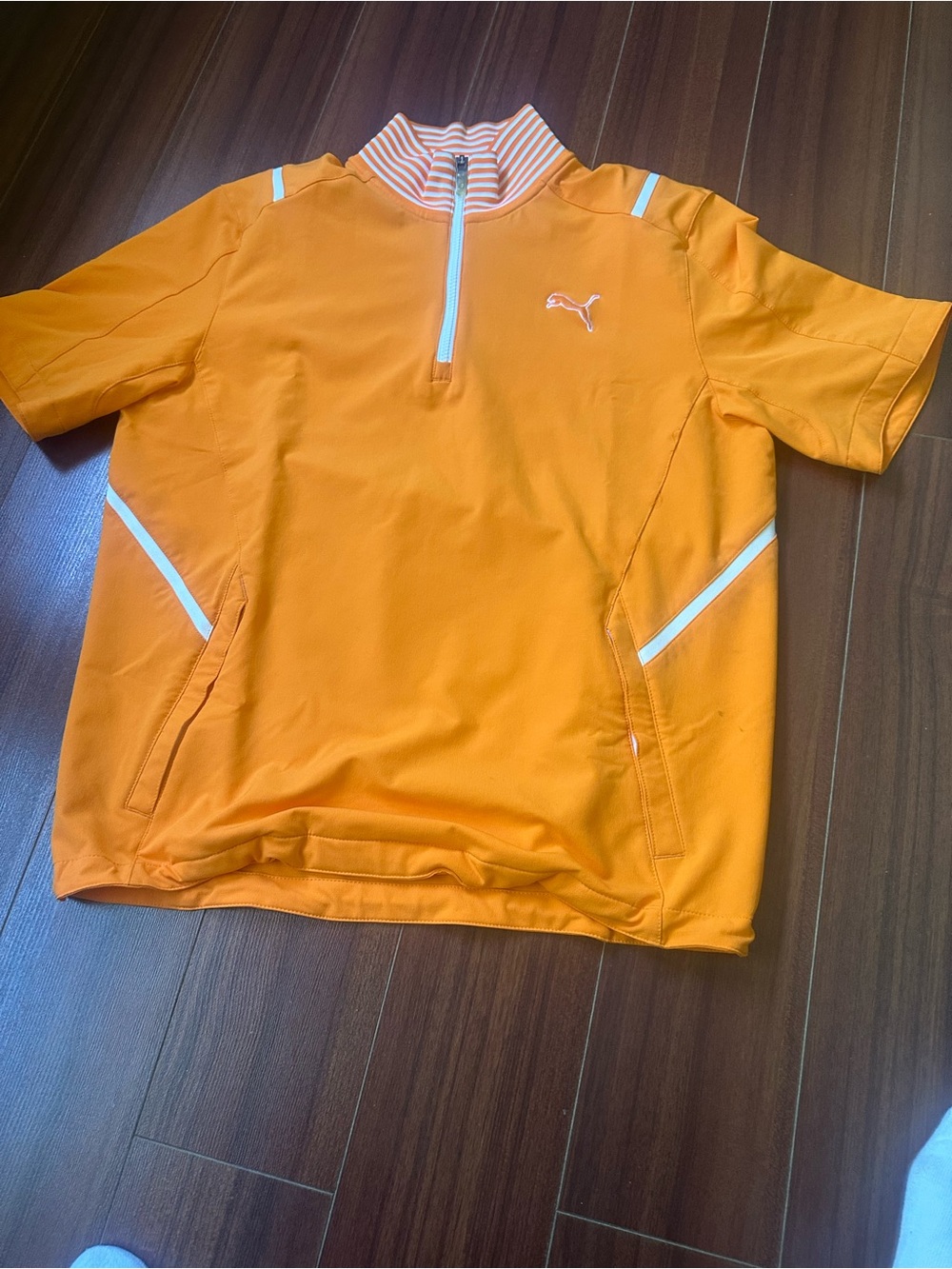 Puma Men's Orange Short-Sleeve Quarter-Zip Polo